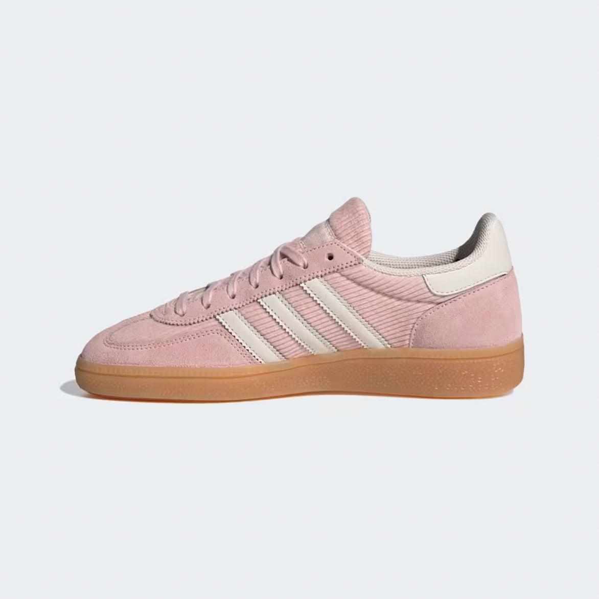 Side view of Sandy Pink Retro Handball Sneakers for Women highlighting the tonal suede overlays.