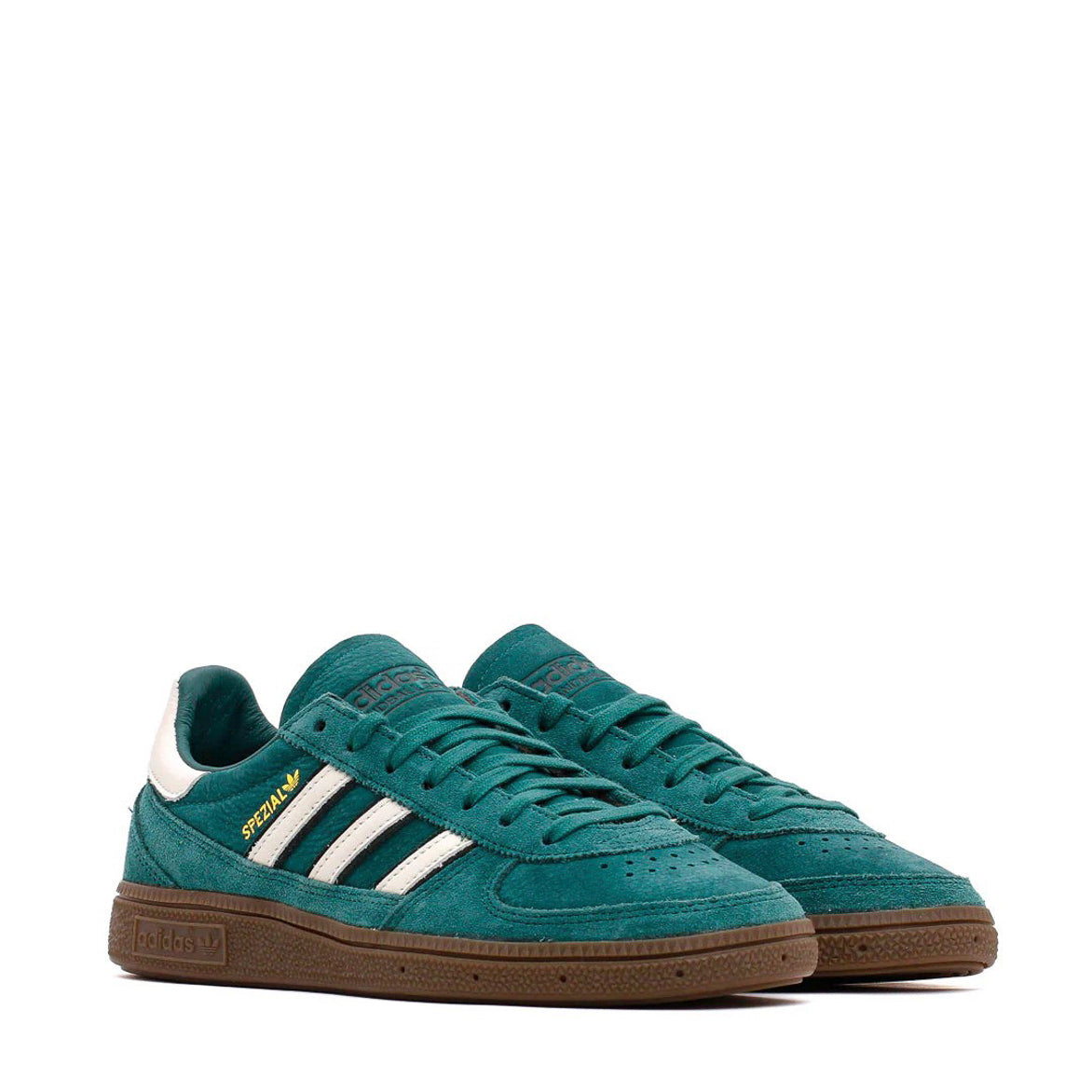 Side angle of limited release adidas Handball Spezial showing suede overlays and gold ‘SPEZIAL’ lettering