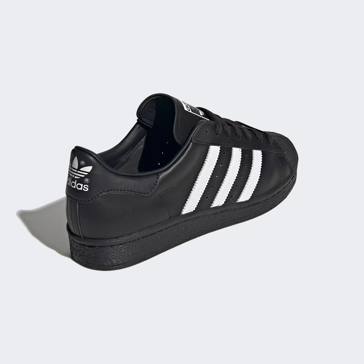 adidas superstar 82 black leather sneakers with shell toe detail
