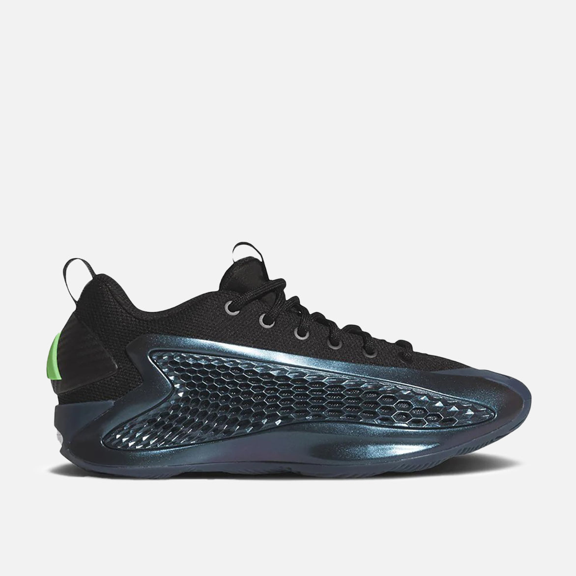 Anthony Edwards shoes AE 1 Low Arctic Night front view showing the sleek black mesh upper