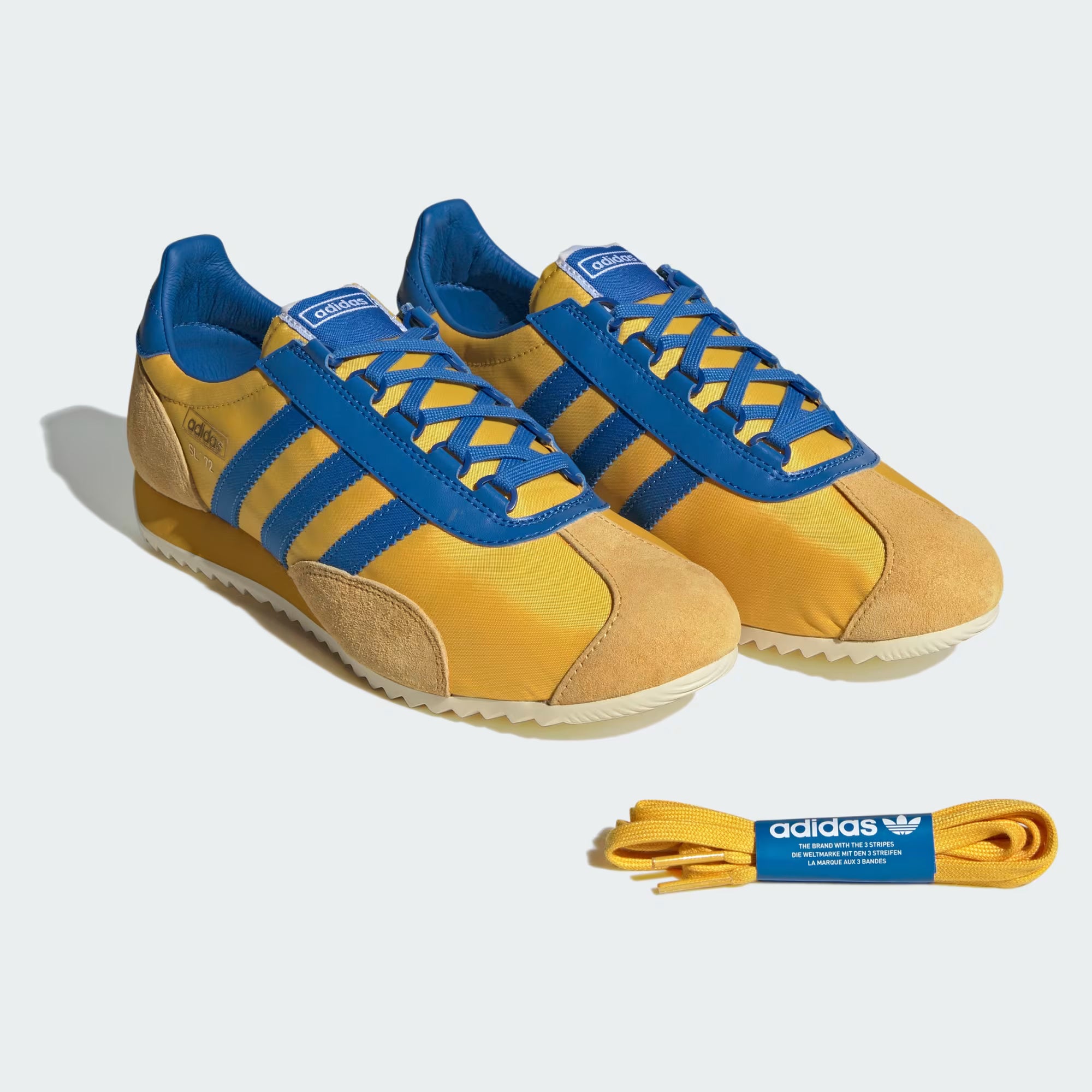 Adidas SL 72 PT sneakers showing side profile with yellow and blue colors