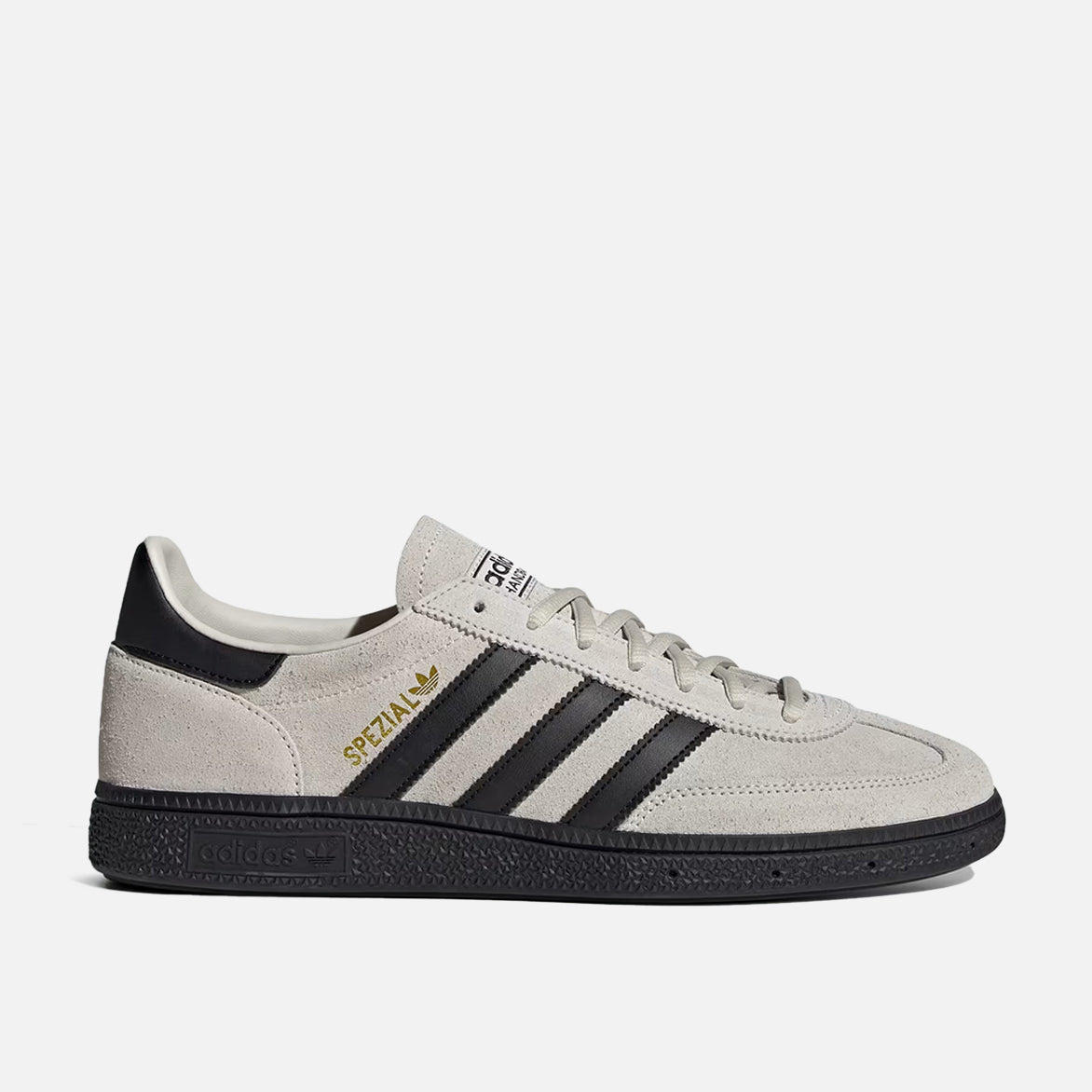 Side view of Handball Spezial Retro Sneakers showcasing grey suede and black leather details.