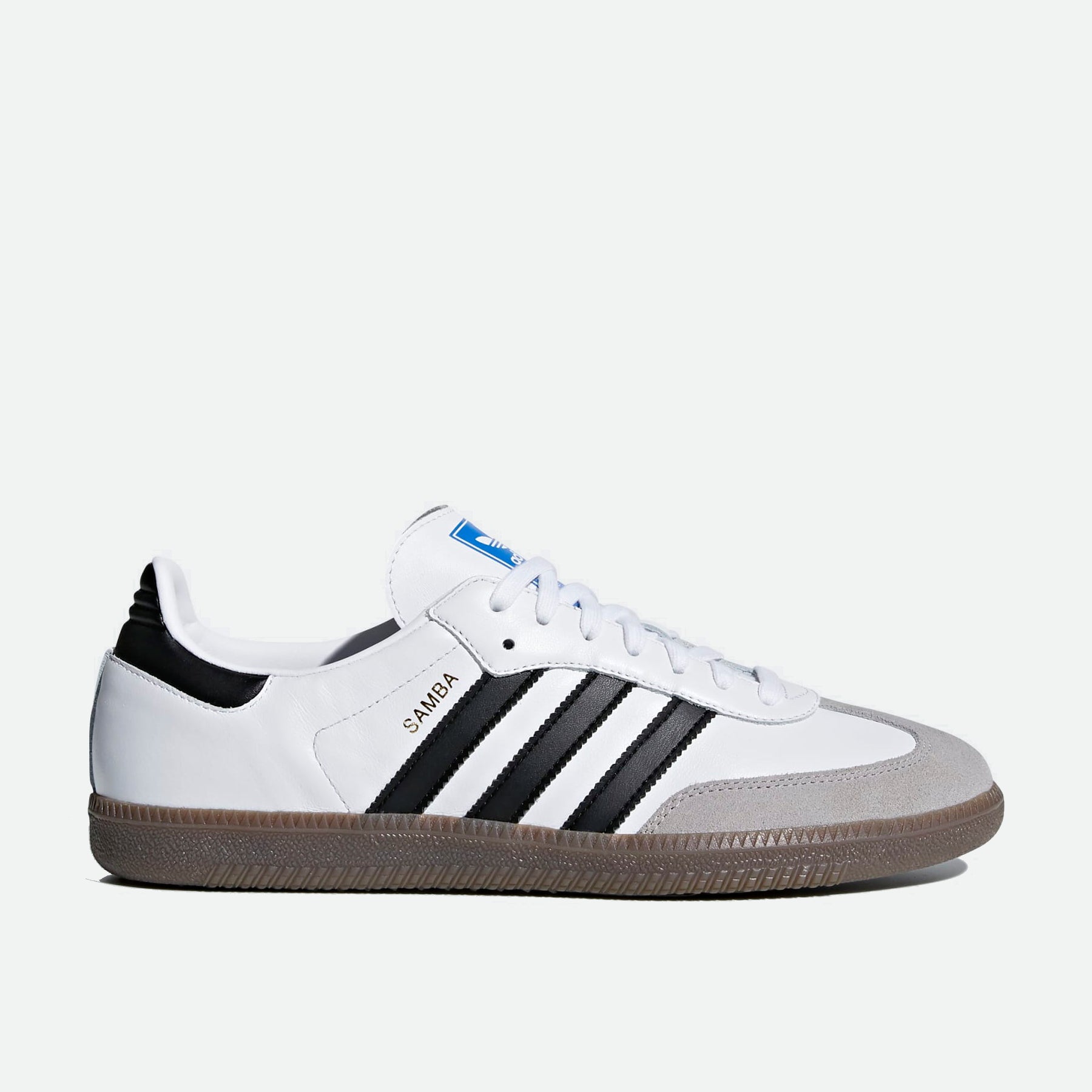 Adidas Samba OG Sneakers from the side, highlighting the white leather and black synthetic details.